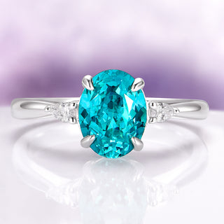 Oval Cut Paraiba Tourmaline Engagement Ring in Sterling Silver