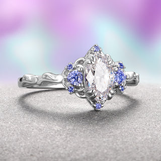 Esme Moissanite & Tanzanite Ring- 14K White Gold
