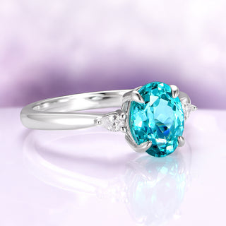 Oval Cut Paraiba Tourmaline Engagement Ring in Sterling Silver