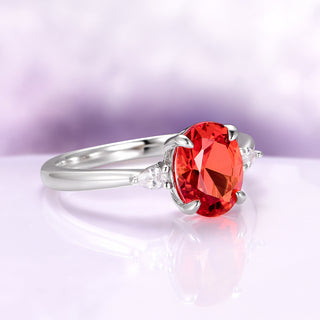 Oval Cut Padparadscha Sapphire Ring in Sterling Silver