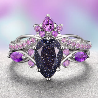 Feyra Starry Night & Amethyst Ring Set in 14K White Gold