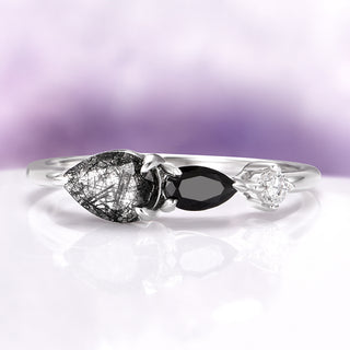 Rutilated Quartz & Black Onyx Ring in Sterling Silver