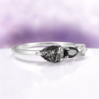 Rutilated Quartz & Black Onyx Ring in Sterling Silver