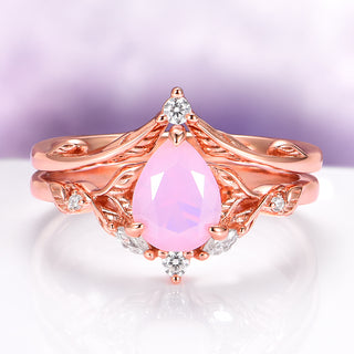 Opalescent Pink Sapphire Engagement Ring Set in 14K Rose Gold Vermeil