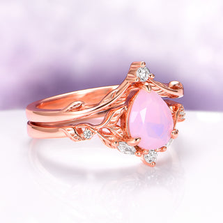 Opalescent Pink Sapphire Engagement Ring Set in 14K Rose Gold Vermeil