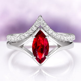 Natural Red Garnet Marquise Cut Engagement Ring Set in 14K White Gold