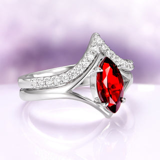 Natural Red Garnet Marquise Cut Engagement Ring Set in 14K White Gold