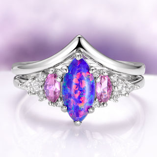 Emerie Blue Fire Opal & Pink Sapphire Ring Set in  Sterling Silver