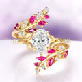 Simulated Diamond & Ruby Leaf Engagement Ring Set in 14K Yellow Gold Vermeil