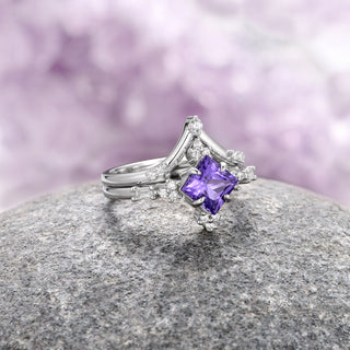 Natural Princess Cut Amethyst Ring Set in Sterling Silver