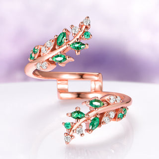 Lab-Grown Diamond & Emerald Leaf Engagement Ring Set in 14K Solid Rose Gold (IGI Certified)
