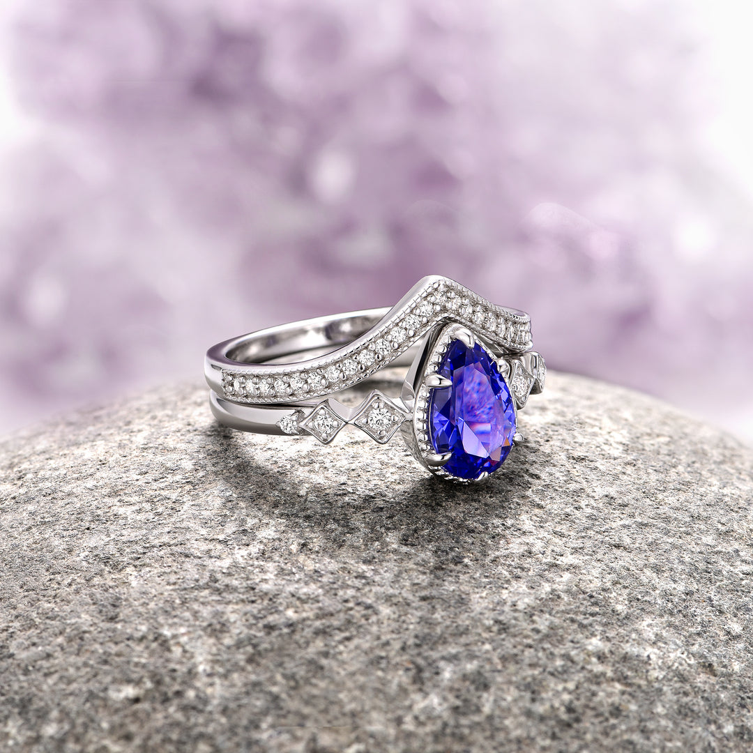 Vintage Tanzanite Ring Set- 925 Sterling Silver