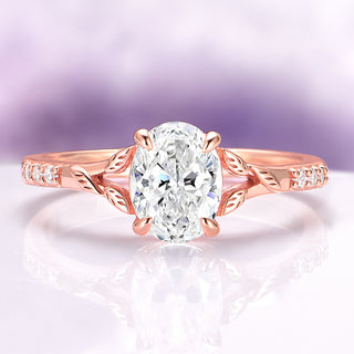 Lab-Grown Diamond Leaf Engagement Ring in 14K Solid Rose Gold (IGI Certified)