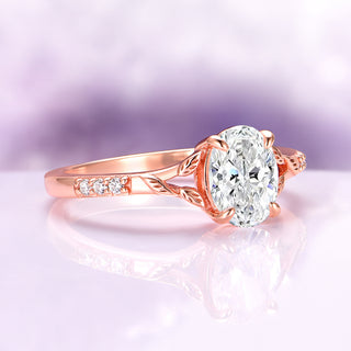 Lab-Grown Diamond & Emerald Leaf Engagement Ring Set in 14K Solid Rose Gold (IGI Certified)