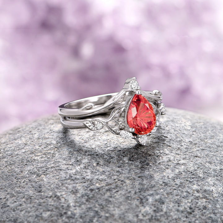 Airee Star Cut Padparadscha Orange Sapphire Ring Set- Sterling Silver