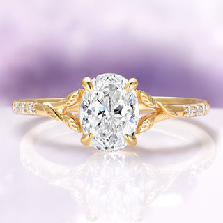 Lab-Grown Diamond Leaf Engagement Ring in 14K Solid Yellow Gold (IGI Certified)