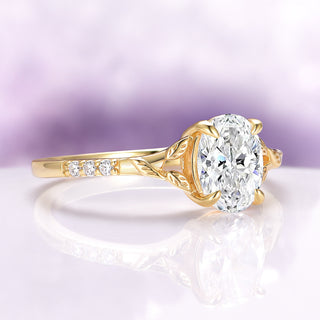 Simulated Diamond & Ruby Leaf Engagement Ring Set in 14K Yellow Gold Vermeil