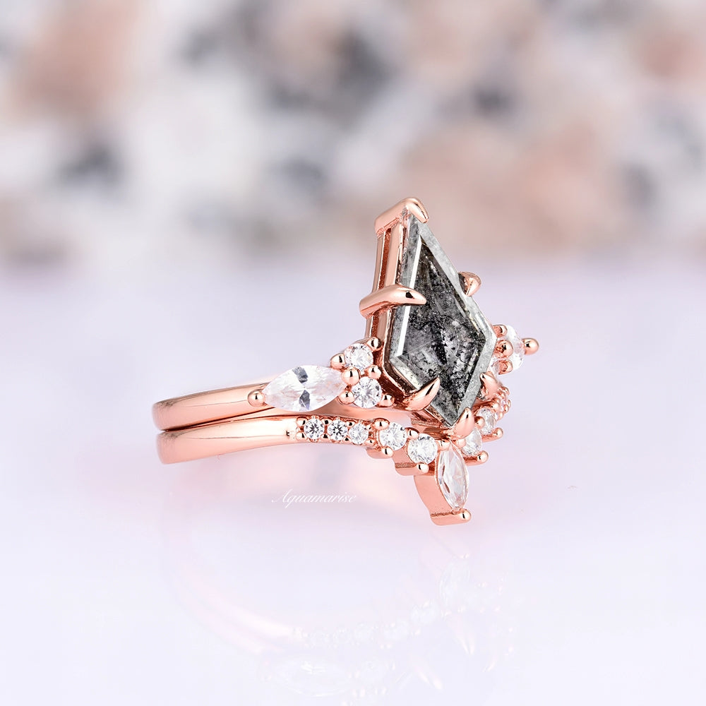 Skye Kite™  Salt & Pepper Diamond (Herkimer Diamond) Engagement Ring Set- 14K Solid Rose Gold