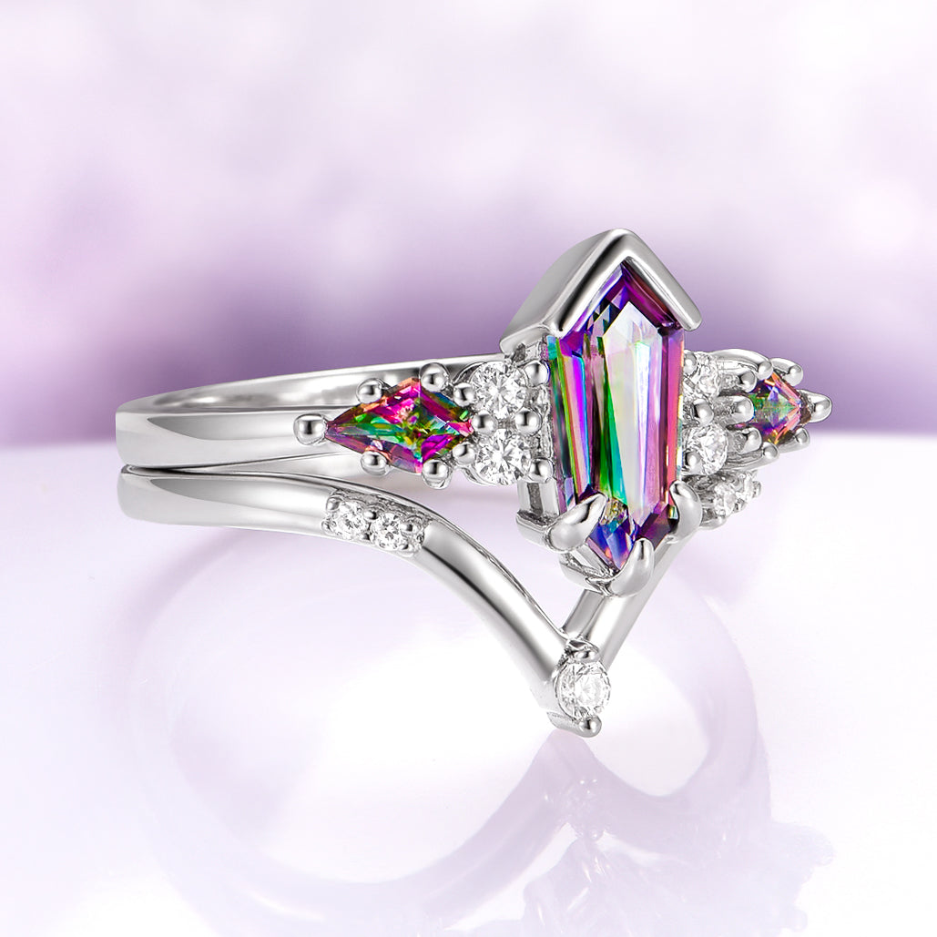Mystic Topaz Ring Set 14K White Gold Coffin Cut – Aquamarise