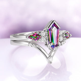 Hexagon Kite Mystic Topaz Ring Set in Sterling Silver