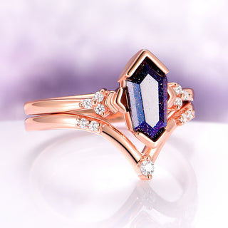 Galaxy Sandstone (Starry Night) Engagement Ring Set in 14K Solid Rose Gold