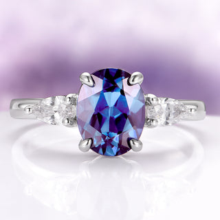 Oval Cut Lab-Grown Alexandrite Engagement Ring in Sterling Silver