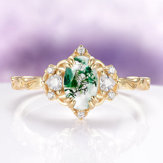 Esme Green Moss Agate Fairy Engagement Ring in 14K Yellow Gold Vermeil