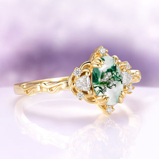 Esme Green Moss Agate Fairy Engagement Ring in 14K Yellow Gold Vermeil