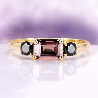 Brown Champagne Moissanite & Black Onyx Engagement Ring in 14K Solid Yellow Gold