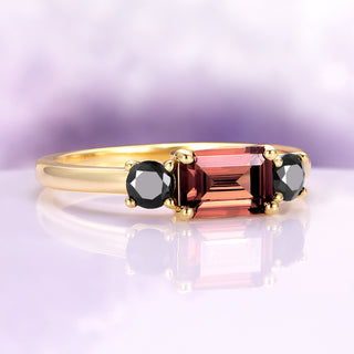 Brown Champagne Moissanite & Black Onyx Engagement Ring in 14K Solid Yellow Gold