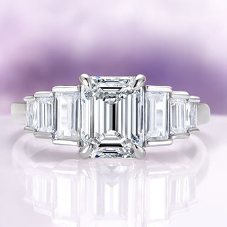 Art Deco Emerald Cut White Sapphire Engagement Ring in Sterling Silver