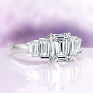 Art Deco Emerald Cut White Sapphire Engagement Ring in Sterling Silver