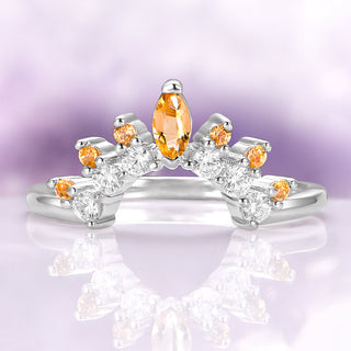 Natural Citrine Curved Stacking Wedding Band in Sterling Silver