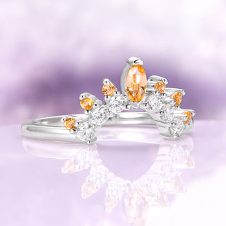 Natural Citrine Curved Stacking Wedding Band in Sterling Silver