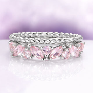 Willow Marquise Morganite Stacking Ring Set in Sterling Silver