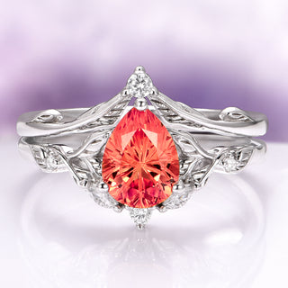 Fireworks Cut Padparadscha Sapphire Engagement Ring Set in Sterling Silver