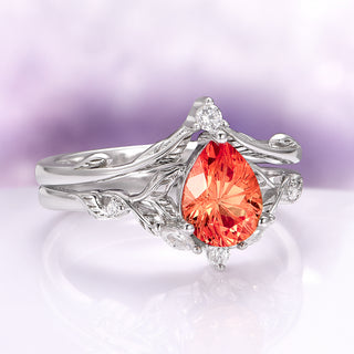 Fireworks Cut Padparadscha Sapphire Engagement Ring Set in 14K White Gold