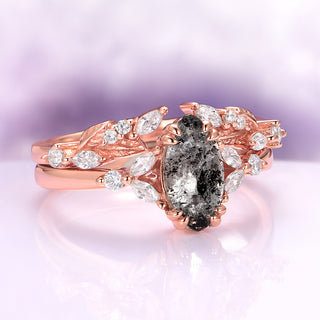 Galaxy Salt and Pepper (Herkimer) Diamond & Meteorite Couples Ring Set