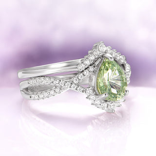 Alice Fireworks Cut Light Green Sapphire Engagement Ring Set in 14K White Gold
