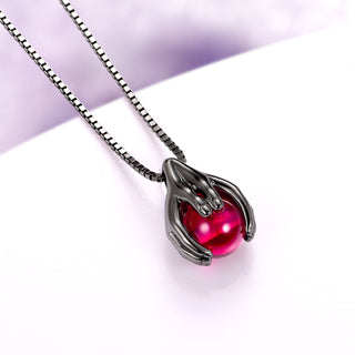 Ethereal Hold Ruby Pendant Necklace in Black Ruthenium