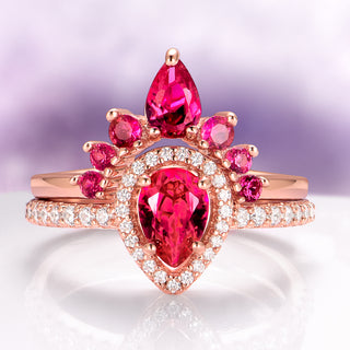 Amy Teardrop Lab-Grown Ruby Ring Set in 14K Rose Gold Vermeil