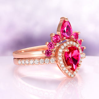 Amy Teardrop Lab-Grown Ruby Ring Set in 14K Rose Gold Vermeil