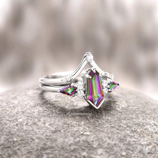 Hexagon Kite Mystic Topaz Ring Set in Sterling Silver