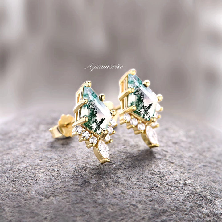 Skye Kite™  Kite Green Moss Agate Stud Earrings- 14K Yellow Gold Vermeil