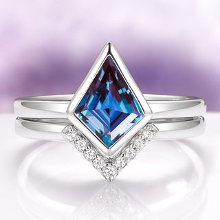 Kite Cut Alexandrite Bezel Engagement Ring Set in Sterling Silver