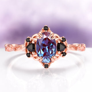 Esme Alexandrite & Black Onyx Engagement Ring in 14K Rose Gold Vermeil