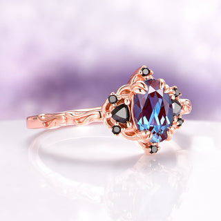 Esme Alexandrite & Black Onyx Engagement Ring in 14K Rose Gold Vermeil