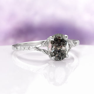 Galaxy Salt and Pepper (Herkimer) Diamond & Meteorite Couples Ring Set