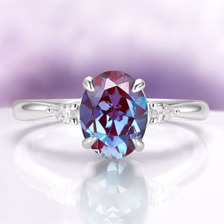 Oval Cut Alexandrite Engagement Ring in Sterling Silver