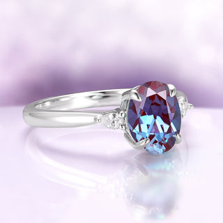 Oval Cut Alexandrite Engagement Ring in Sterling Silver